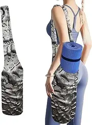 JKLQWH Silver Texture Printed Yoga Mat Bag Long Tote with Pockets for Your Yoga Accessories Exercise Yoga Mat Carrier Holder Multi-Functional Storage Bag Holds Most Pilates Mats