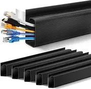 ZhiYo Cable Management Under Desk 6x15.7in, 94.5in Cord Organizer, Self-Adhesive, Black J Channel