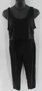 Plus Size Women 2 Piece Black Solid Crop Top & Pants Stretchy Sweatsuit 3XL New