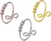 ORFOFE 3pcs Women's Fidget Anxiety Spiral Anti-Worry Bead Rings Fashion Adjustable Decor