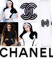 New Tag Chanel 2023 2024 White 24c Black Logo Headband Hair Band Clip Scarf 23c