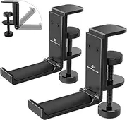 APPHOME 2 Pack Foldable Headphone Stand Hanger Holder Aluminum Headphones Headset Clamp Hook Under Desk Space Save Mount Fold Upward Not in Use, Universal Fit All Headphones,Black