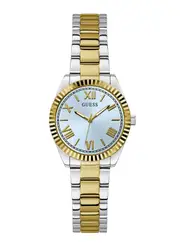 GUESS Gold and Silver Mini Luna Blue Dial Vintage Link Watch