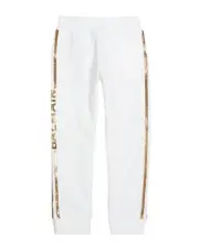 Balmain Girls White With Gold Sequins Logo Joggers Pants, Size 12