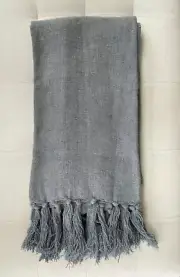 Ballard Designs WASHED LINEN Throw Cornflower 100% Linen $169 NWT