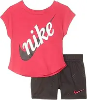 [Nike] Kids Baby Girl's Script Futura Tee & Shorts Set (Toddler) Black 4T Toddler