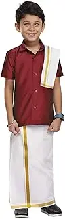 [Chandrakala] Baby Boys' Shirt With Mundu Set Lungi Dhoti South Indian Dress,1-2T Maroon (KB102MAR2)