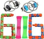 CXP Good Goods 6 Pack Stress Relief and Anxiety Relief Fidget Toys, Novelty Set, Flip Chains, Marble Mesh, Wacky Tracks, Black, Blue, Green, Orange, Ages 3+, Stress Management, Focus Improvement