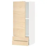 METOD / MAXIMERA wall cabinet with door/2 drawers, white/Askersund light ash effect, 40x37x100 cm