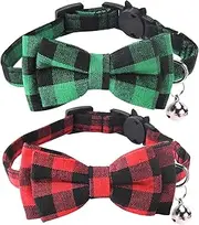 Malier Cat Collar with Bow tie and Bell Adorable Collar with Light Adjustable Buckle Suitable for Kitten Kitty Cats Puppy