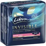 Libra Invisible Super Pads With Wings 12 pack