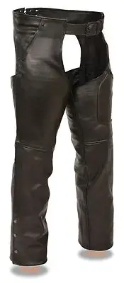 Men's Naked Cowhide Leather Biker Chaps w/ 3 Front Pockets Design - Fully Lined