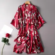 Lady Satin Silky Floral Kimono Yukata Bathrobe Nightwear Bridesmaid Dressing