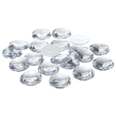 40mm Flat Back Round Acrylic Rhinestones, 50 Pack Plastic Circle Gems, White