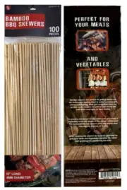 100 Pieces of 12" long Bamboo BBQ Skewer Set - Shish-Kabobs Camping
