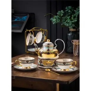 骨瓷花茶壺玻璃茶壺蠟燭加熱英式紅茶茶具歐式下午茶茶具套裝禮盒