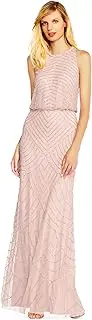 [Adrianna Papell] Women's Pink Sleeveless Long Art Deco Beaded Blouson Dress for Formal Events, Special Occasions