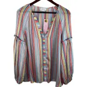 Tanya Taylor Sz 6 Illa Ruffle White Red Blue Yellow Button Silk Blouse New