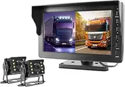 GPS Car Navigator, HD AHD 1080P 8 Inch IPS Truck Bus Vehicle DVR Recorder Parking Monitor with 2 Channels Front Rear View IR Infrared LED Camera for Car Truck RV(1 Camera-15m)