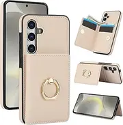 [Boyobacase] for Samsung Galaxy A15 5G Case Wallet with Card Holder,for Galaxy A15 5G Flip Case 360°Rotation Ring Holder Kickstand Protective Phone Cover with 4 Card Slots and Cash Pocket-Beige