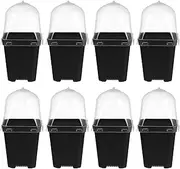 Kisangel 10pcs Plant Nursery Pots with Humidity Dome Plastic Square Starting Pots Gardening Planter Flower for Seedling Indoor