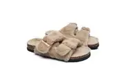 AUSTRALIAN SHEPHERD UGG Women Adjustable Buckle Fluffy Sandal Slides Myla Beige