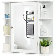 Costway Bathroom Mirror Cabinet Vanity Wall-Mounted Toilet Storage Cupboard Organiser w/Adjustable Shelves