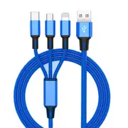 3PCS 3 in 1 USB Cable 1.2 m for Micro USB Android Phone USB Type C Mobile Phone and iphone blue