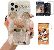 Hosiss Cartoon Case for iPhone 16 Pro Max 6.9'' with HD Screen Protector, with Quicksand Cell Phone Holder Strap Soft TPU Shockproof Protective for Girls Women