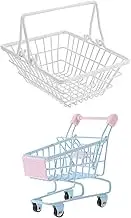 OKUMEYR Elegant Mini Shopping Cart 2pcs Desktop Snack Baskets Stainless Steel for Kitchen Decor Random Color