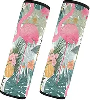 Car Seat Belt Covers 2 Piecing Soft Unique Car Safety Seat Belt Strap Shoulder Pad Baby Seat Shoulder Strap Cover Car Accessories for Adults and Kids M Flamingo Pineapple and Plant Animal