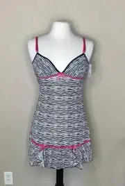 Inteco NWT Intimates Sz Small Lingerie Pink/Black Zebra Built in Bra Nightwear