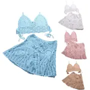 Women Shells Tassel Sexy Bikinis Knitted Crochet Swimsuit Solid Bathing Suit