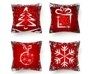 JunChang P68 4PCS 45x45cm Red Christmas Tree Pattern Short Plush Hugging Pillow Case Holiday Home Decoration Sofa Cushion Cover