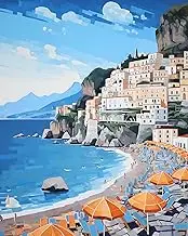 Rebotipy Paint by Number for Adults, Amalfi Italy Coast Acrylic Paint by Numbers Kits Tourism Italian Cliff Coastline, DIY Oil Painting Art Set for Beginner Gift Home Decor 16x20 Inch