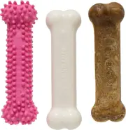 Puppy Chew Toys & Natural Treat Triple Pack, Pink, Chicken & Bacon Flavor, Small