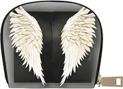[EdWal] Angel Feathers Print Card Holder Unisex Credit Card Case for Men and Women Leather Card Holder, Slim Business Card, White, One Size