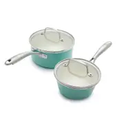2pc Greenlife Aluminium Artisan Saucepan Set Kitchen Cookware w/ Lids Turquoise
