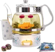 Luxury Borosilicate Glass Teapot Set - 6 Pieces with Tea Warmer & Blooming Teas