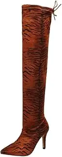 [Generic] Womens Pointed Toe Knee High Boots Stiletto High Heels Fashion Leopard Pointed Toe Thigh High Boots Comfortable Casual Lace Up Stretch Zipper Shoes