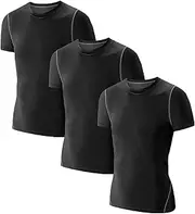 [Lanbaosi] Kids Boy's Compression Shirts Child's Quick Dry Sports Undershirts Short Sleeve Baselayer Tee Tops, 3pcs Black, 7 Years