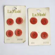 8 Vintage, La Mode Orange Two-Hole Buttons #28330 Size 16 MM - (5/8")