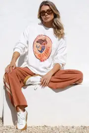 La Sirena Set - Graphic Long Sleeve Top and Pants with Stripe Accent in Orange
