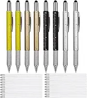 YUENTOEN 8Pcs 6 in 1 Multifunction Pen Tool, Multitool Pen Set with Extra Refills Set, Touch Screen Stylus, Ruler, Levelgauge, Flat Head and Phillips Screwdriver