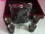 Black Whiskey Flask with 4 Shot Glasses Stainless, in Box NEW