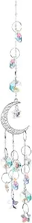 Light Catchers for Windows, Moon Stars Crystal Suncatchers for Windows Hanging with Chain, Prismatic Window Sun Catcher for Home
