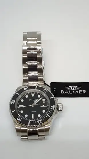 【成吉思汗精品】BALMER 賓馬王黑水鬼鋼錶帶錶盤可轉日期放大藍寶石鏡面7918