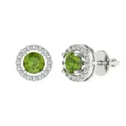1.6 ct Round Cut Halo Peridot Designer Stud Earrings Solid 14k White Gold