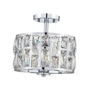 Farmhouse Crystal Round Semi Flush Mount Modern Close to Silver Chrome-3-light