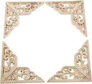 4pcs Chinese Style Wooden Sculpture Corner Flourish for Window Table Door Decor 10 x 10 cm